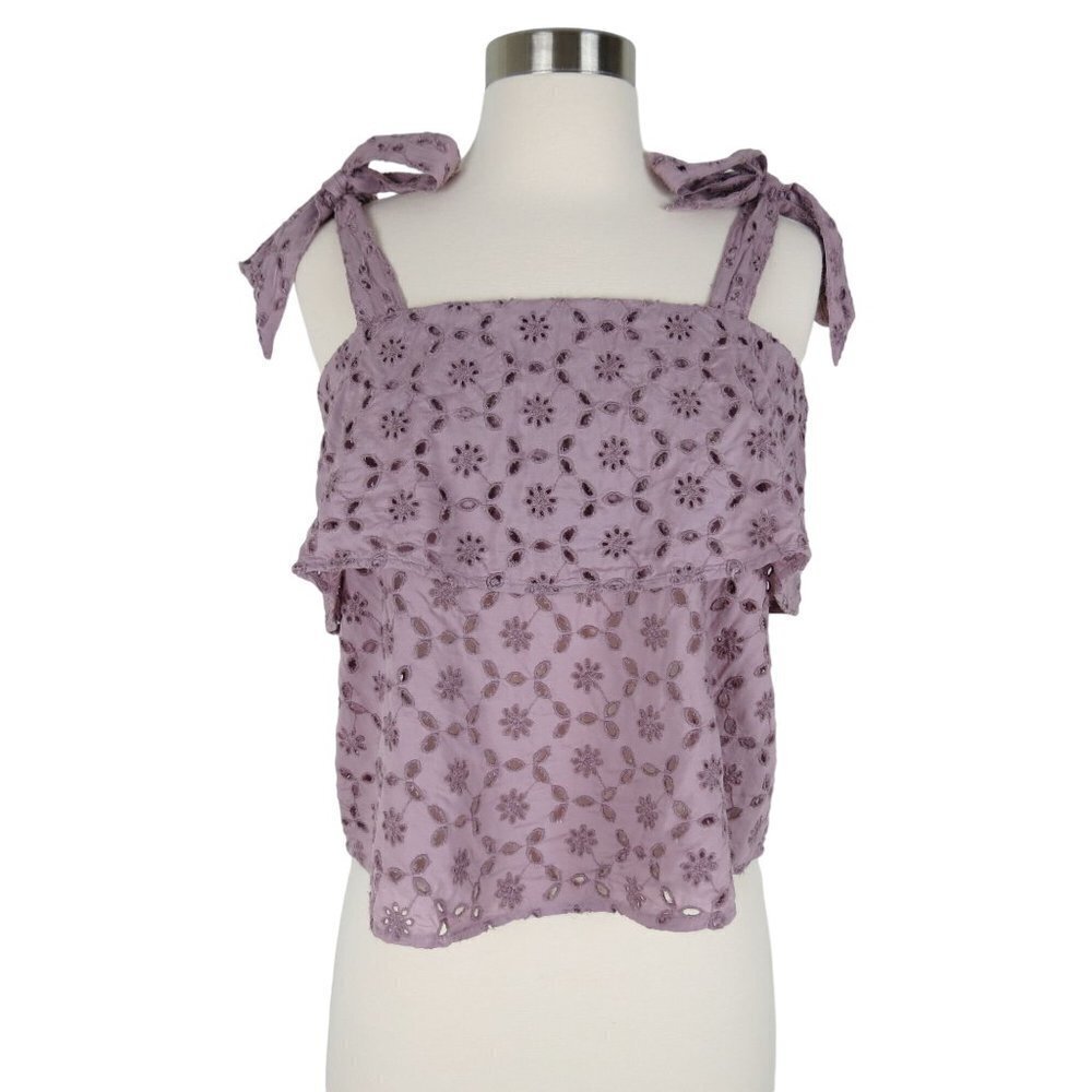AMERICAN EAGLE Women's Lavender Purple Eyelet Ruffle Crop Top Tank XS Tie Straps